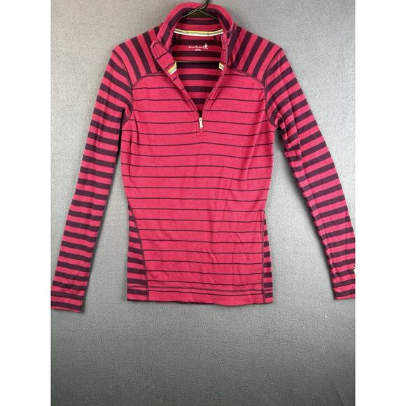 Smartwool 1/4 Zip Pullover Womens Large Sweater Merino Red Stripe Wool Outerwear - Picture 1 of 11